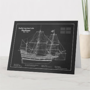 Tarjeta De Agradecimiento Mayflower - Planes de huella azul de barco PD