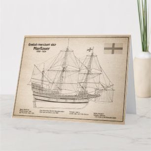 Tarjeta De Agradecimiento Mayflower - Planes de huella azul de barco SD