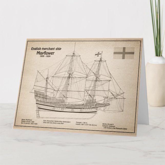 Tarjeta De Agradecimiento Mayflower - Planos de planos de construcción de ba (Anverso)