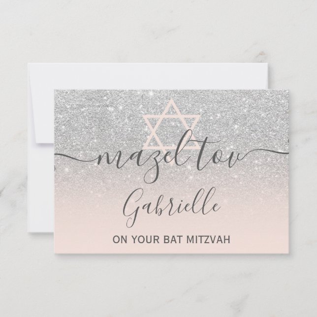 Tarjeta De Agradecimiento Mazel Tov purpurina plata Bat Mitzvah (Anverso)