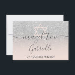 Tarjeta De Agradecimiento Mazel Tov purpurina plata Bat Mitzvah<br><div class="desc">Mazel Tov gris purpurina de plata rosa Bat Mitzvah con un purpurina de plata moda oscuro en rosa pastel</div>