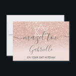 Tarjeta De Agradecimiento Mazel Tov rosa purpurina de oro rosa Bat Mitzvah<br><div class="desc">Mazel Tov rosa purpurina de oro rosa Bat Mitzvah con un rosa de moda purpurina de oro oscuro en rosa pastel</div>