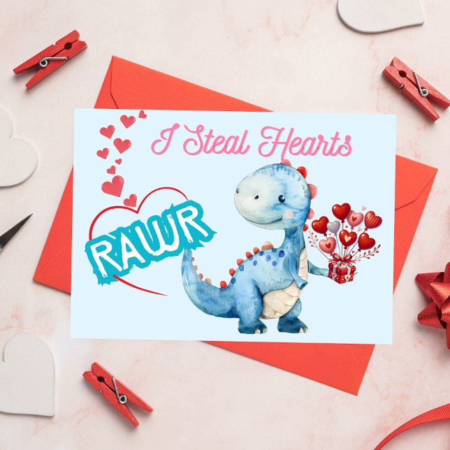 Tarjeta De Agradecimiento ¡Me Robo Corazones! Cute Dinosaur Valentine Day Ca (Subido por el creador)