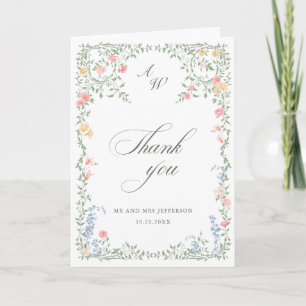 Tarjeta De Agradecimiento Meadow Pastel Rosas franceses Boda de flores