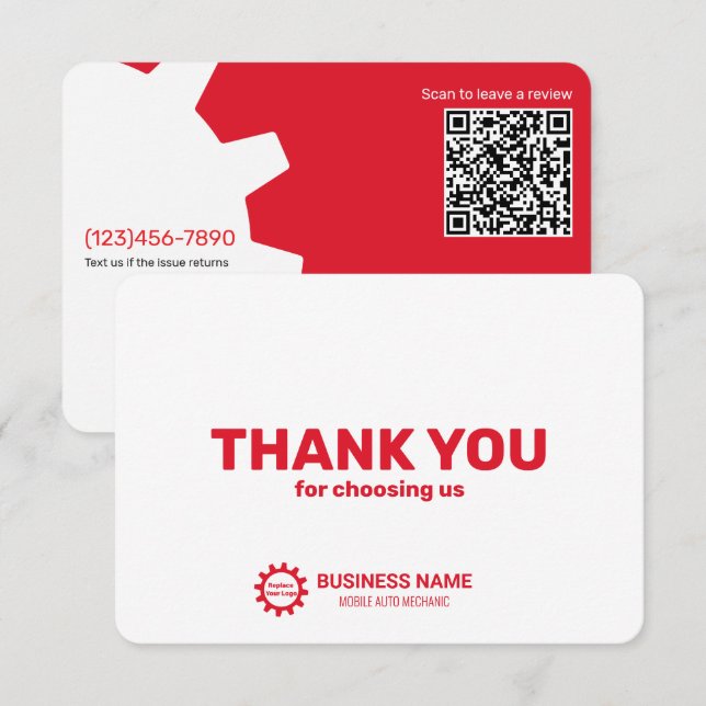 Tarjeta De Agradecimiento Mecánico Automotriz Móvil (Anverso / Reverso)