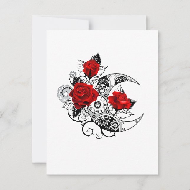 Tarjeta De Agradecimiento Media luna mecánica con rosas rojas (Anverso)