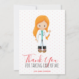 Tarjeta De Agradecimiento Medic Ginger médica hembra guión rojo polka punto