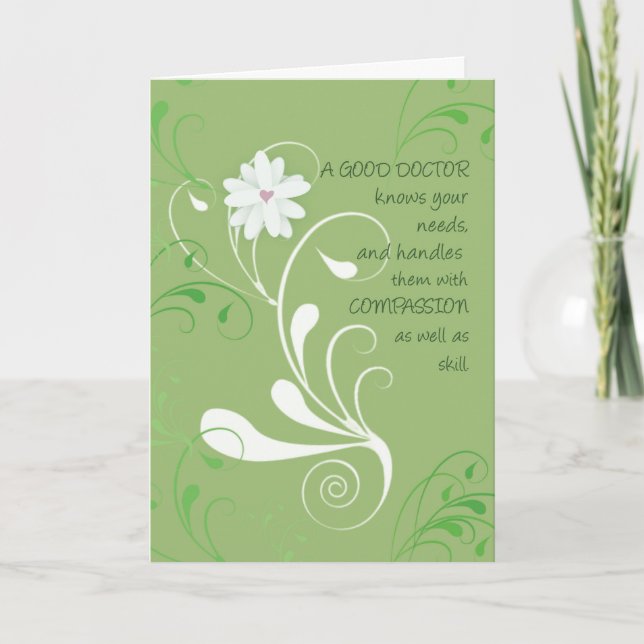 Tarjeta De Agradecimiento Médica Gracias, Green Swirls (Anverso)