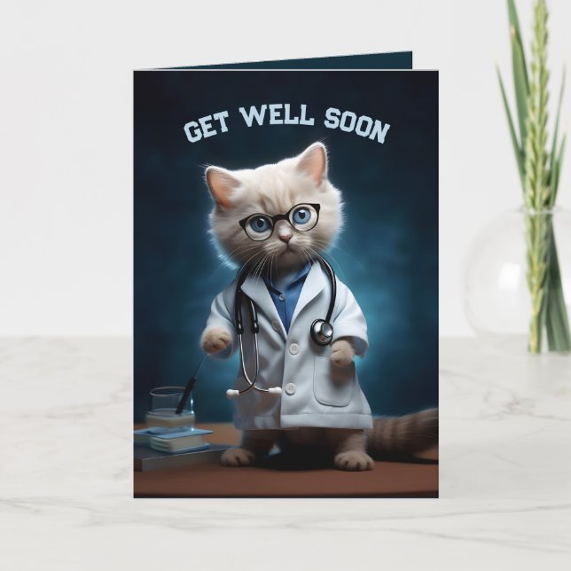 Tarjeta De Agradecimiento Médica Kitten, Ponte Bien Pronto (Anverso)