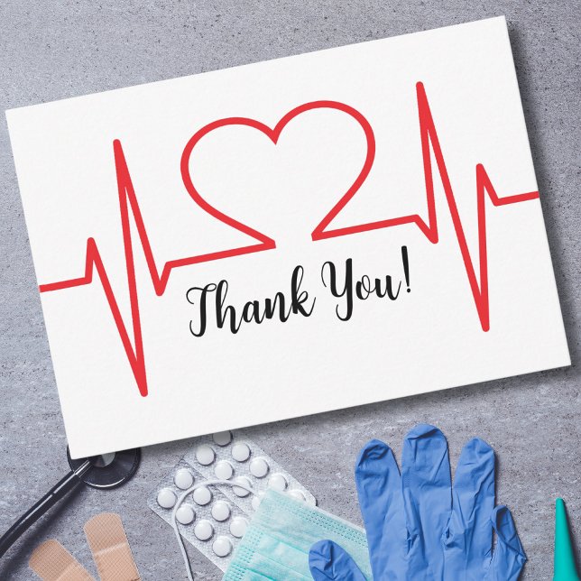 Tarjeta De Agradecimiento Medicina simple (Red Heart Beat EKG Line Thank You Card)