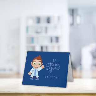 Tarjeta De Agradecimiento Médico de Dibujos Animados Clásico Azul Gracias