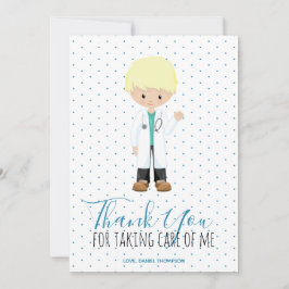 Tarjeta De Agradecimiento Médico masculino medio Tipografía azul Polka Punto