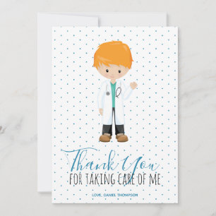 Tarjeta De Agradecimiento Médico varón Tipografía Azul de Lunares