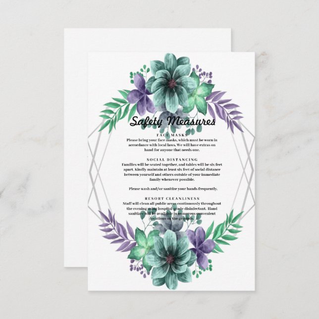 Tarjeta De Agradecimiento Medidas de seguridad floral de las acuarelas verde (Anverso / Reverso)