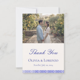 Tarjeta De Agradecimiento Mediterranean Blue Tile Lemon Photo Wedding 