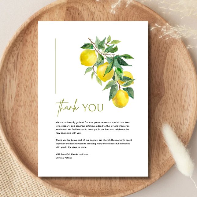 Tarjeta De Agradecimiento Mediterranean Italy Greece Lemon Vibrant Wedding (Subido por el creador)