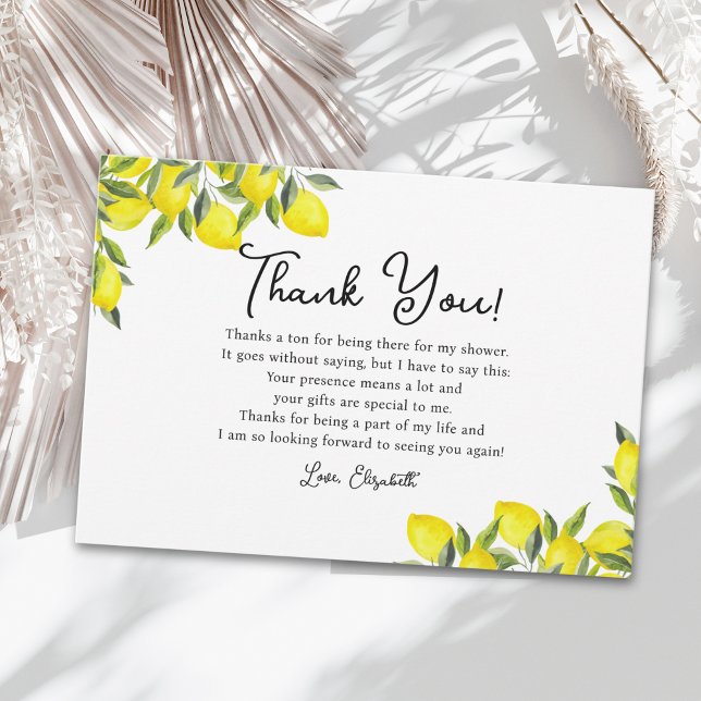 Tarjeta De Agradecimiento Mediterranean Lemon Bridal Shower (Subido por el creador)
