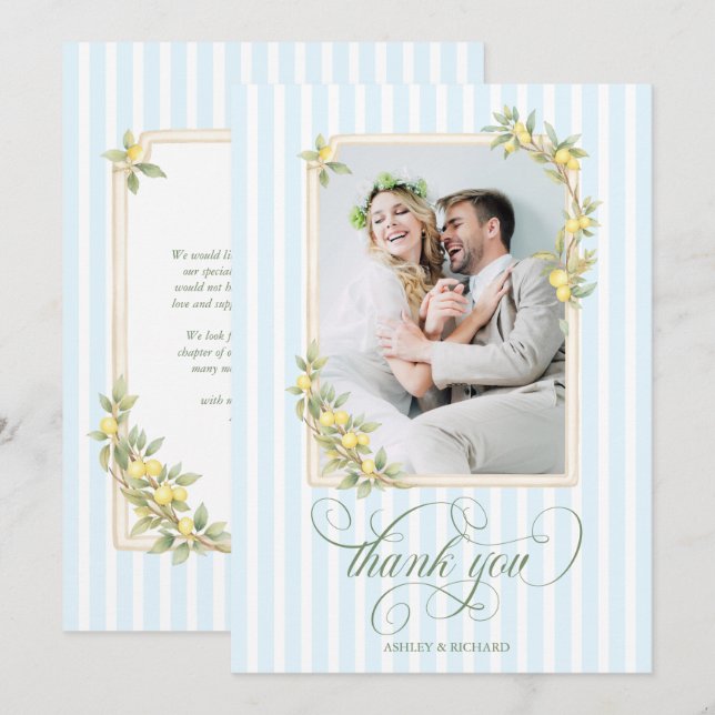 Tarjeta De Agradecimiento Mediterranean Lemon Wedding Photo Thank You (Anverso / Reverso)