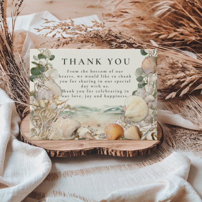 Tarjeta De Agradecimiento Mediterranean Seashell Botanical Wedding (Subido por el creador)