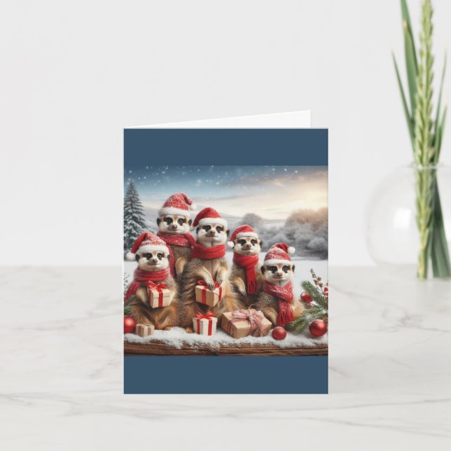 Tarjeta De Agradecimiento Meerkats en gorras navidades (Anverso)