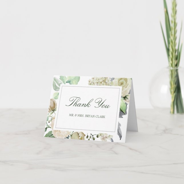 Tarjeta De Agradecimiento Megan Elegant Photo Greenery Boda Gracias (Anverso)