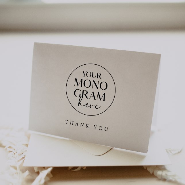 Tarjeta De Agradecimiento MEGHAN Monograma plegado Boda simple blanco negro (MEGHAN Folded Monogram Black White Simple Wedding Thank You Card)