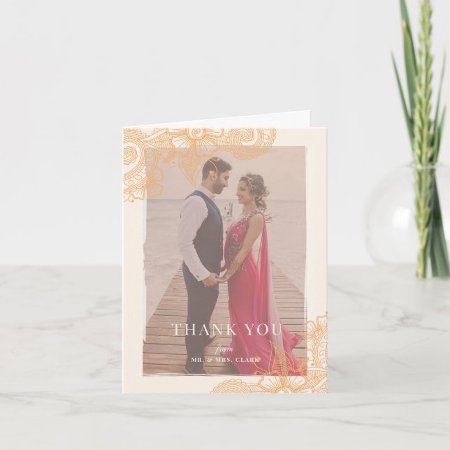 Tarjeta De Agradecimiento Mehndi Boda Gracias (Anverso)