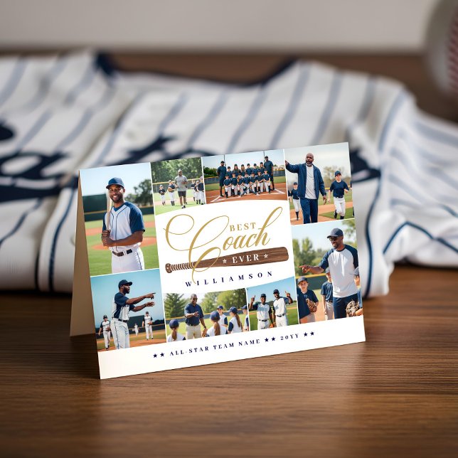 Tarjeta De Agradecimiento Mejor Collage de fotos Deportivo del Equipo Ever d (Best Baseball Coach Ever Team Sports Photo Collage Thank You Card)