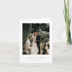 Tarjeta De Agradecimiento Mejor Día Boda Azul Foto Gracias