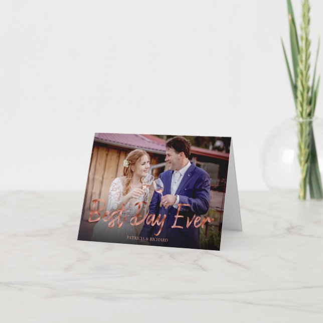 Tarjeta De Agradecimiento Mejor Día Boda Gracias Foto (Anverso)