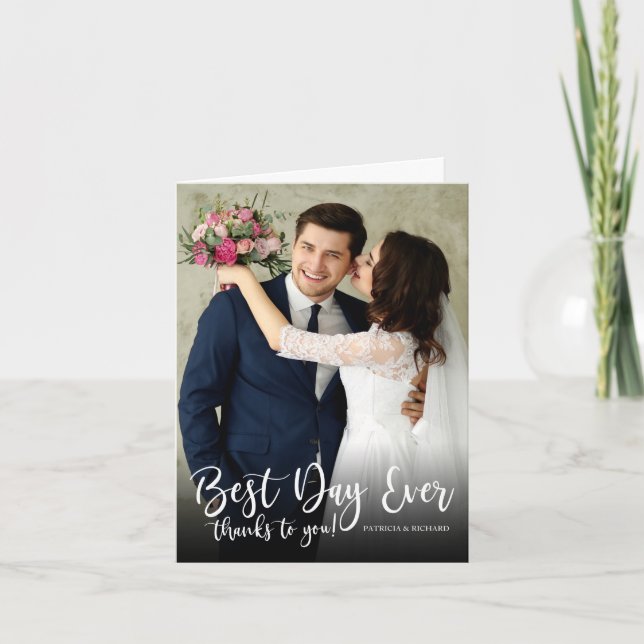 Tarjeta De Agradecimiento Mejor Día de Boda Elegante Gracias Foto (Anverso)