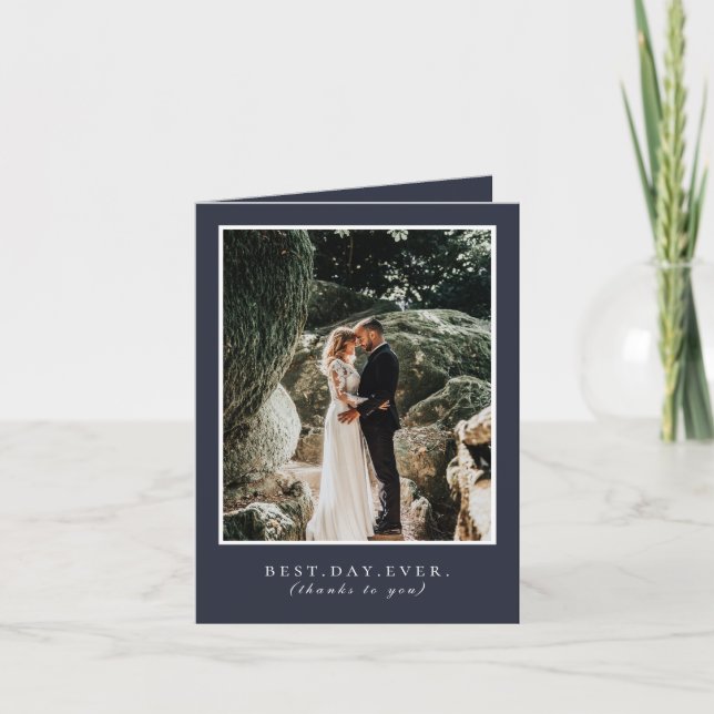 Tarjeta De Agradecimiento Mejor Día de la Boda Azul de la Armada (Anverso)