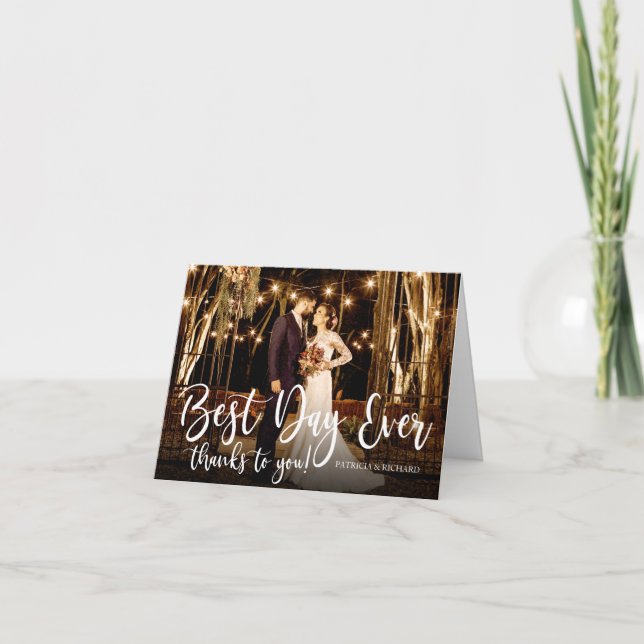Tarjeta De Agradecimiento Mejor Día Elegante Boda Fotográfico Gracias (Anverso)