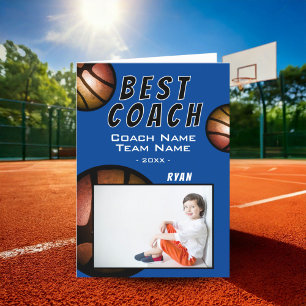 Tarjeta De Agradecimiento Mejor Entrenador Baloncesto Foto Metálica 