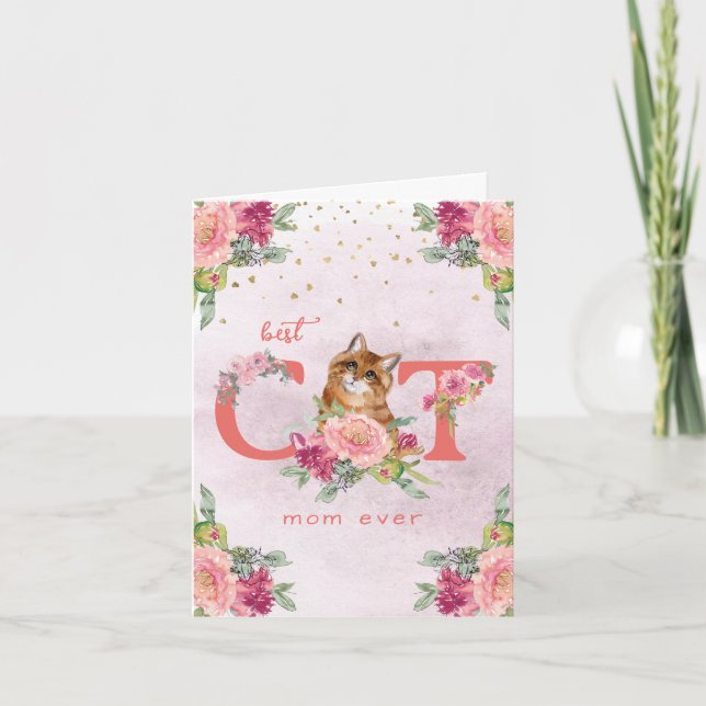 Tarjeta De Agradecimiento Mejor Gato Mamá Jamás Gatito Ilustracion Madre Día (Anverso)