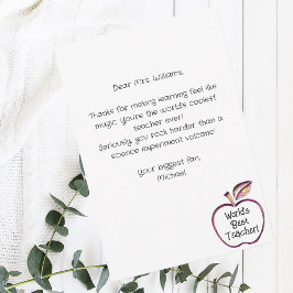 Tarjeta De Agradecimiento Mejor Maestra del Mundo, Manzana Roja, Apreciación