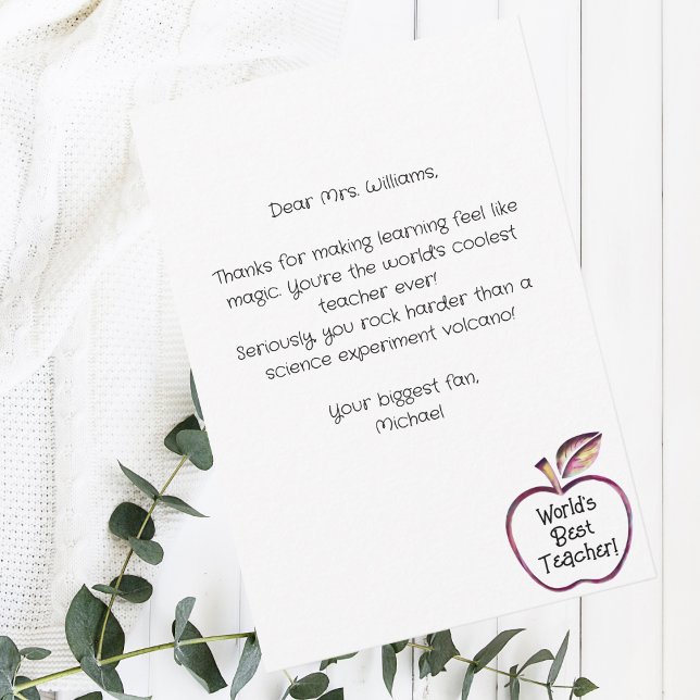 Tarjeta De Agradecimiento Mejor Maestra del Mundo, Manzana Roja, Apreciación (Subido por el creador)