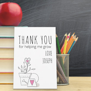 Tarjeta De Agradecimiento Mejor profesor de arte Doodle y corazón rosado