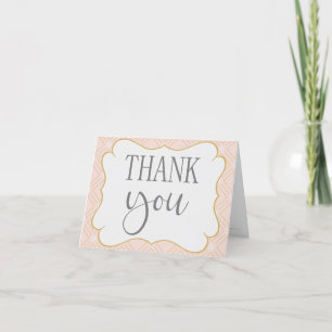 Tarjeta De Agradecimiento Melocotón Pastel y Geométrico Dorado