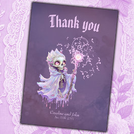 Tarjeta De Agradecimiento Melodías mágicas del lindo esqueleto púrpura.