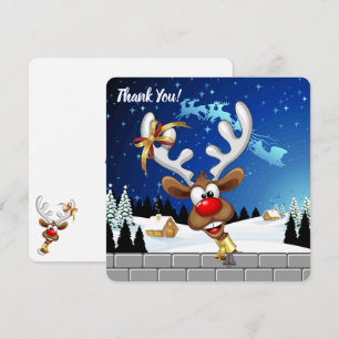 Tarjeta De Agradecimiento Meme Divertido de Navidad de Reno Mirando