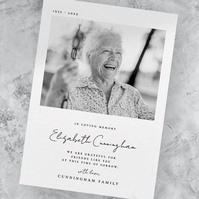 Tarjeta De Agradecimiento Memoria de amor Elegante simple foto moderna (Subido por el creador)