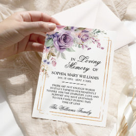 Tarjeta De Agradecimiento Memoria de simpatía de las flores Rosas moradas y 