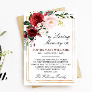 Tarjeta De Agradecimiento Memoria de simpatía Rosa de Marsala