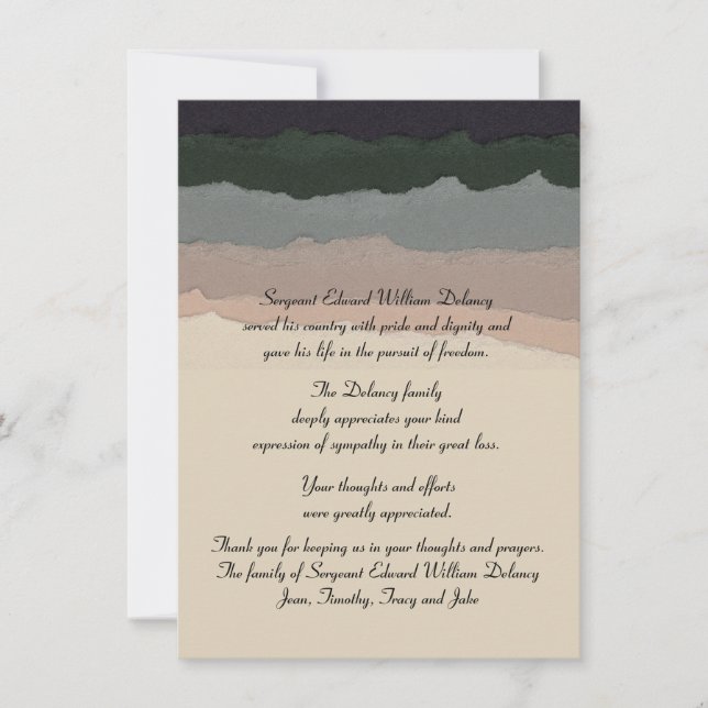 Tarjeta De Agradecimiento Memoria eterna - la pérdida le agradece Notecard (Anverso)