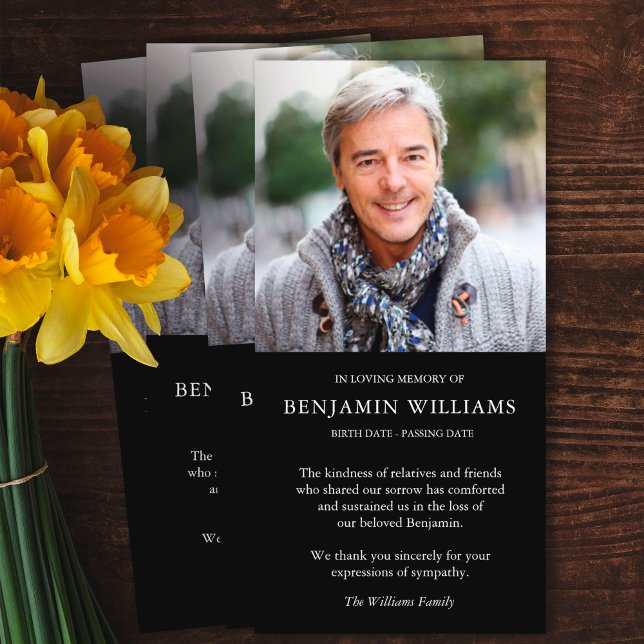 Tarjeta De Agradecimiento Memoria fotográfica simple Funeral Gracias Cartas (funeral thank you cards, bereavement, elegant, simple, celebration of life, sympathy card)
