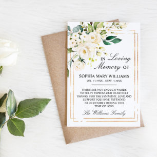 Tarjeta De Agradecimiento Memoria simpática de rosas blancas y hojas verdes