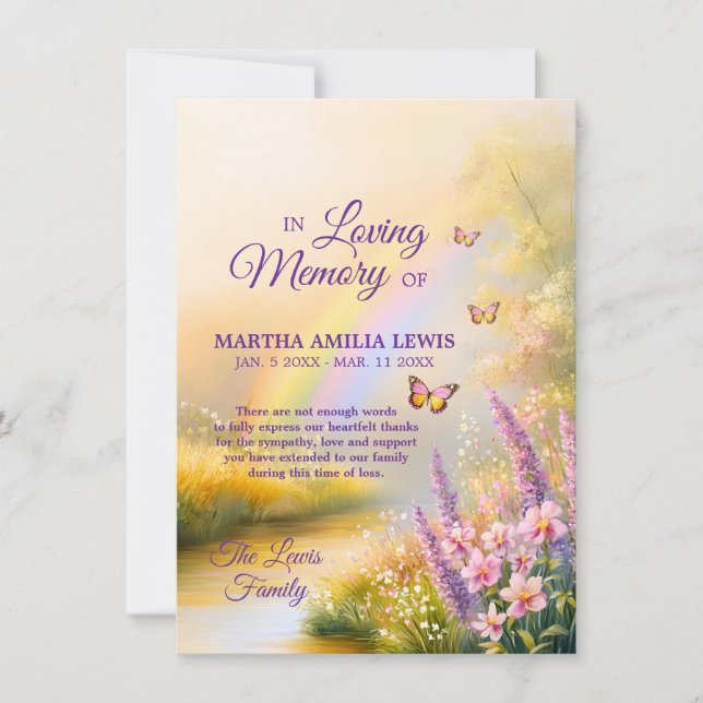 Tarjeta De Agradecimiento Memoria simpática Flores de arcoiris Mariposas (Anverso)