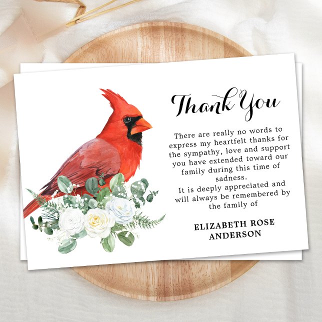 Tarjeta De Agradecimiento Memorial Cardinal Floral Greenery Sympathy Funeral (Subido por el creador)