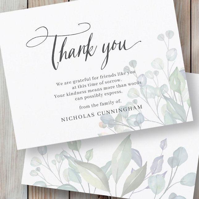 Tarjeta De Agradecimiento Memorial Classic Simple Foliage Botanicals (Subido por el creador)